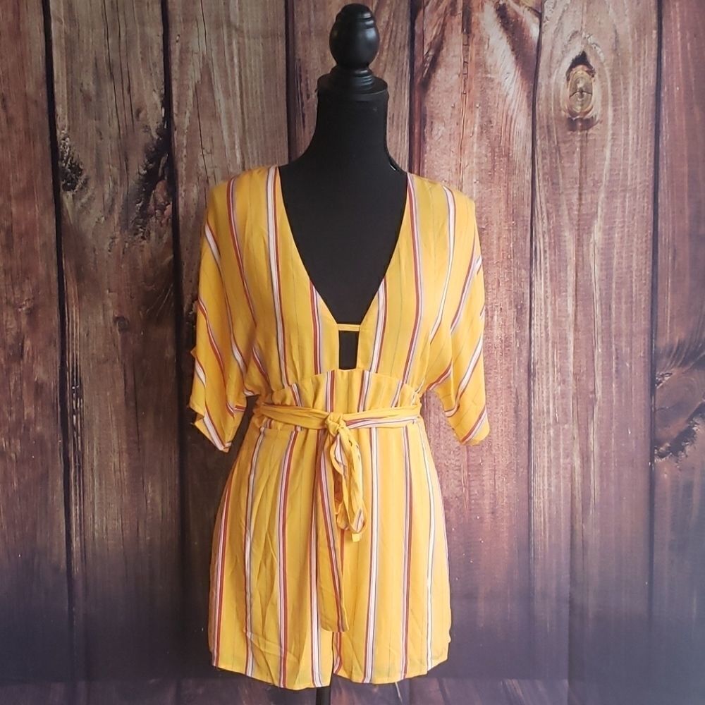 Striped orange & red romper tied waist - s…